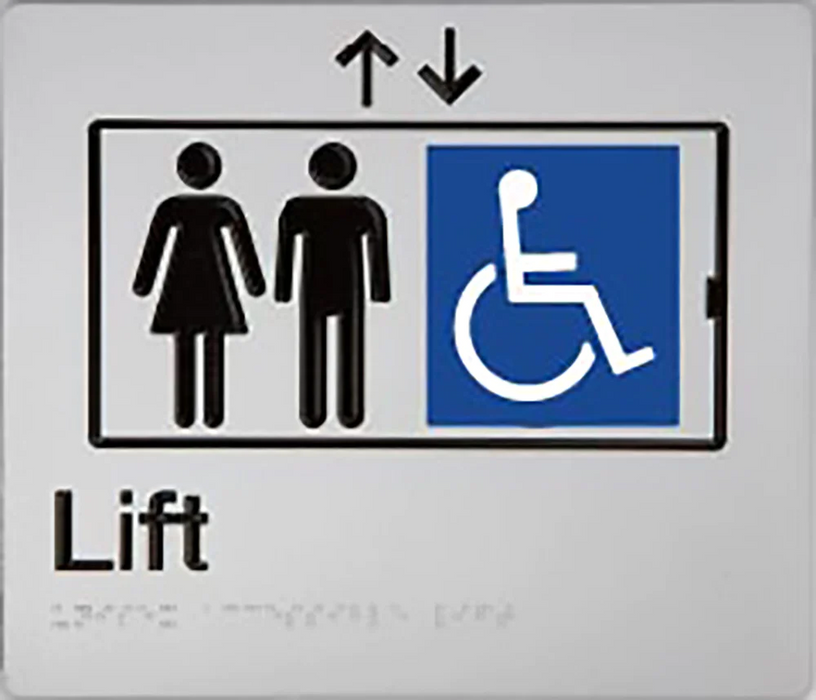 Braille Sign, Lift, 210 x 180mm, Silver/Black PVC