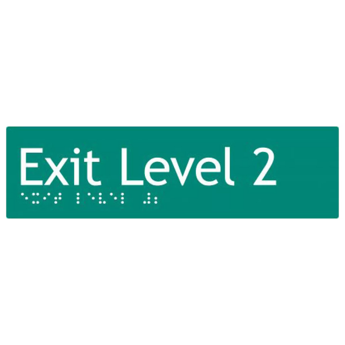 Braille Sign, Exit Level 2, 180 x 50mm, Green/White PVC