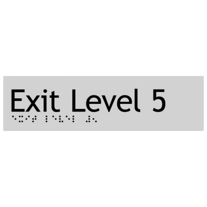 Braille Sign, Exit Level 5, 180 x 50mm, Silver/Black PVC