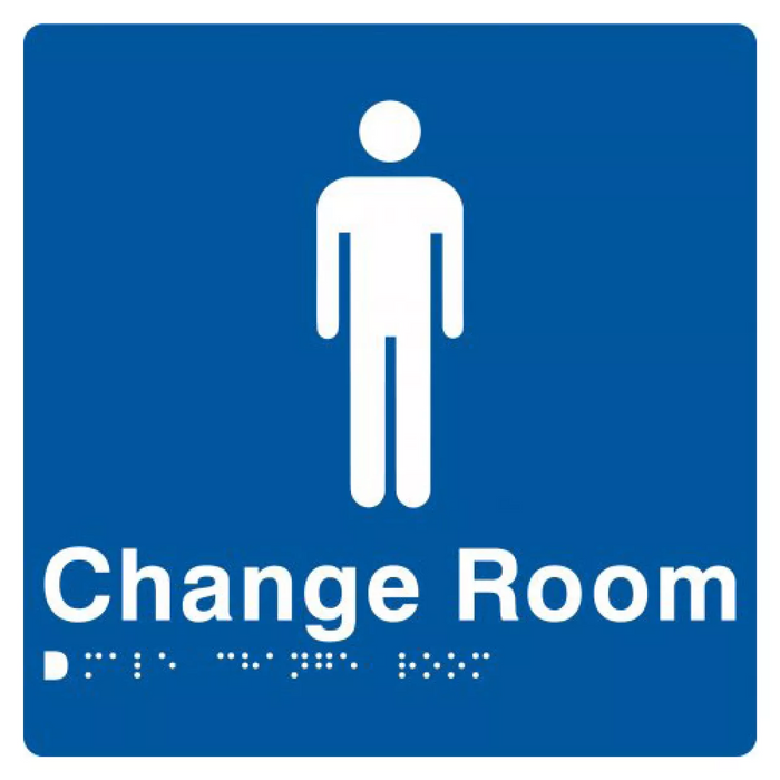 Braille Sign, Male Change Room, 180 x 180mm, Blue/White PVC