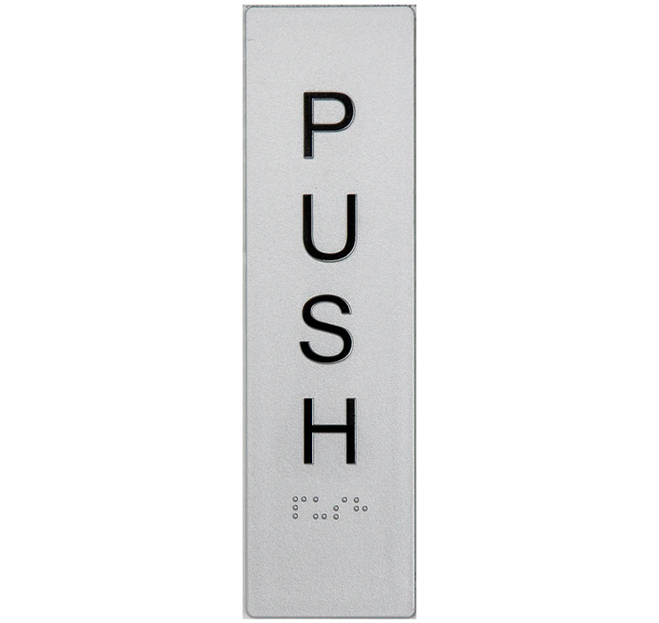 Braille Sign, Push (Vertical), 180 x 50mm, Silver/Black PVC