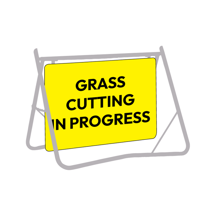 Grass Cutting In Progress, 900 x 600mm Metal, Class 1 Reflective, Swing Stand