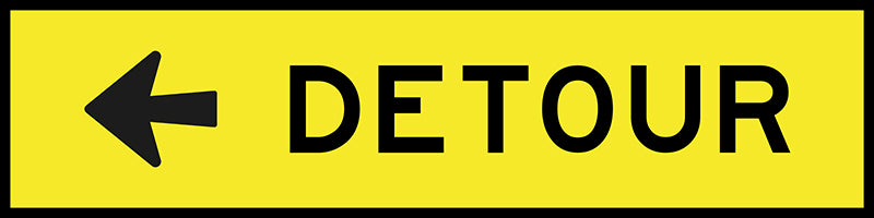 Detour Left Arrow, 1800 x 450mm Boxed Edge, Metal Class 1 Reflective