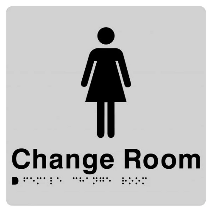 Braille Sign, Female Change Room, 180 x 180mm, Silver/Black PVC