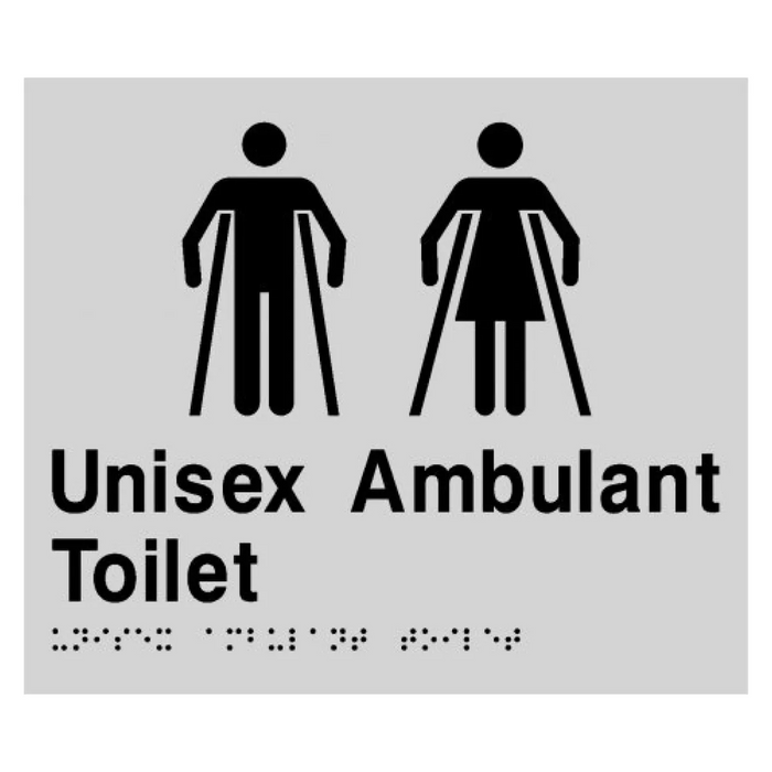 Braille Sign, Unisex Ambulant Toilet, 210 x 180mm, Silver/Black PVC