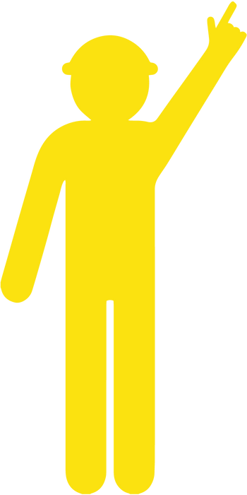 Yellow Cut Out Worker, Arm Up - Finger Pointing, 1800 x 900mm Corflute