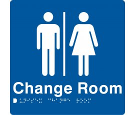 Braille Sign, Unisex Change Room, 180 x 180mm, Blue/White PVC