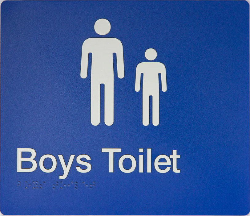 Braille Sign, Boys Toilet, 210 x 180mm, Blue/White PVC