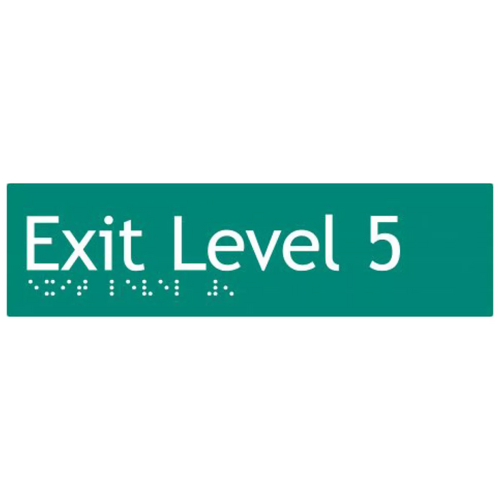 Braille Sign, Exit Level 5, 180 x 50mm, Green/White PVC