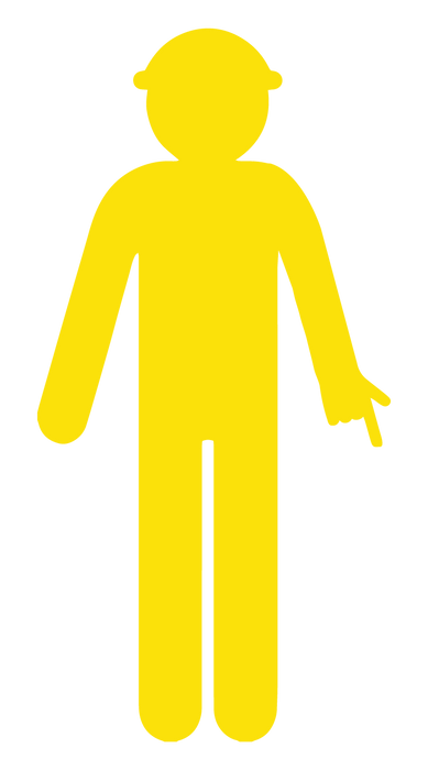 Yellow Cut Out Worker, Arms Down - Finger Pointing, 1700 x 840mm Corflute