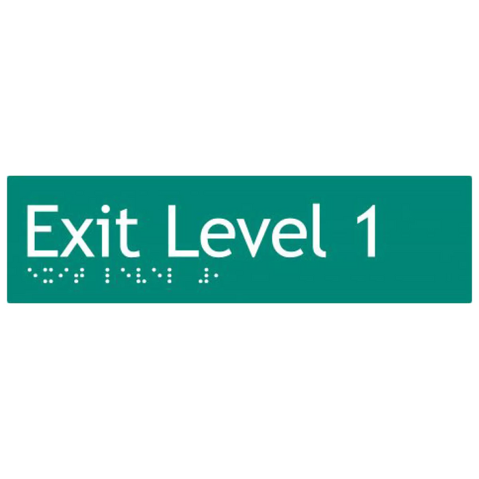 Braille Sign, Exit Level 1, 180 x 50mm, Green/White PVC