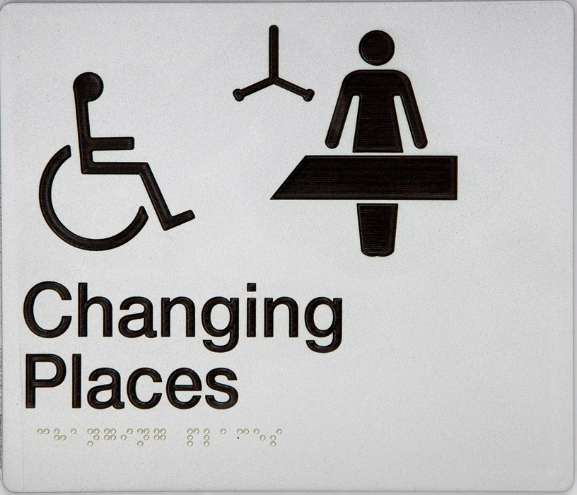 Braille Sign, Changing Places, 210 x 180mm, Silver/Black PVC