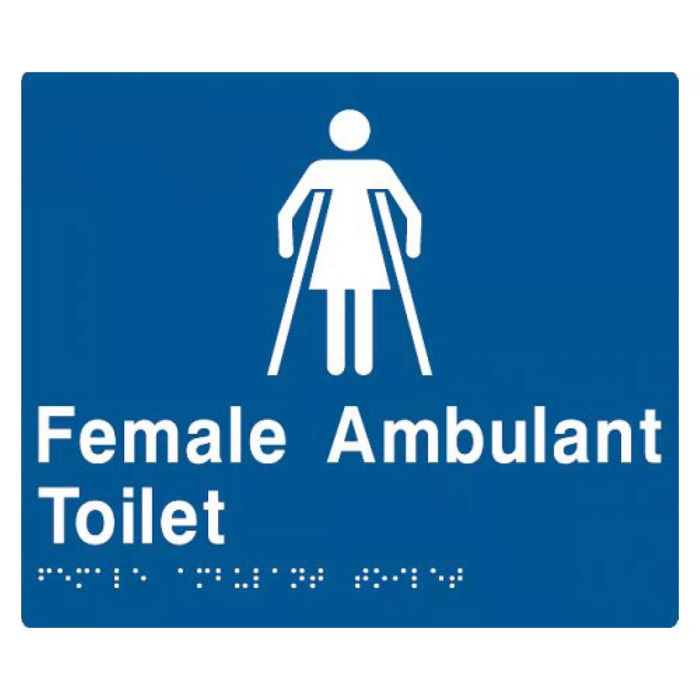 Braille Sign, Female Ambulant Toilet, 210 x 180mm, Blue/White PVC