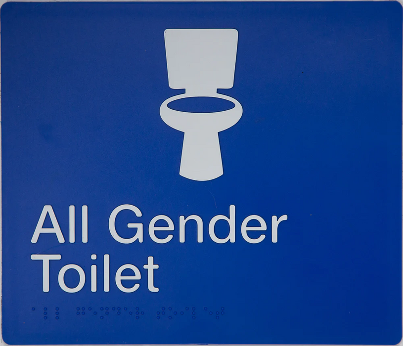 Braille Sign, All Gender Wheelchair Accessible Toilet, 210 x 180mm, Blue/White PVC