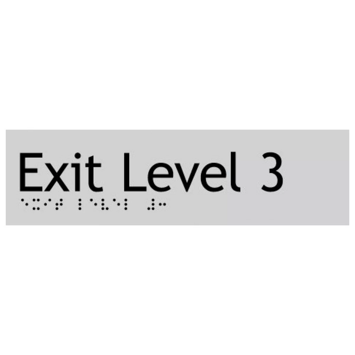 Braille Sign, Exit Level 3, 180 x 50mm, Silver/Black PVC