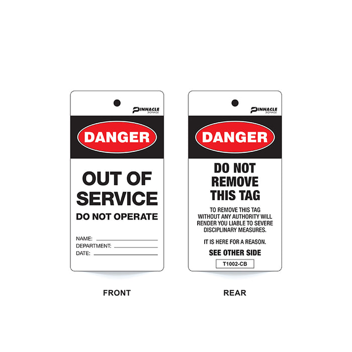 Danger Out Of Service Do Not Operate, 75 x 145mm Cardboard, Pack/100