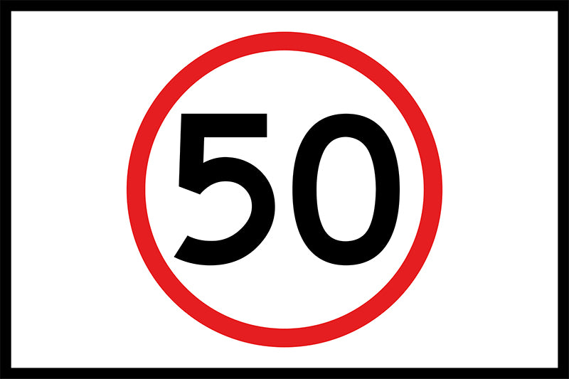 50 Speed Limit, 1200 x 900 Boxed Edge, Metal Class 1 Reflective