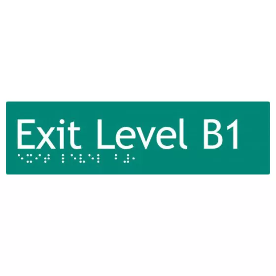 Braille Sign, Exit Level Basement 1, 180 x 50mm, Green/White PVC