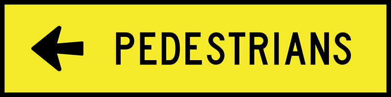 Pedestrians Left Arrow, 1200 x 300mm Boxed Edge, Metal Class 1 Reflective