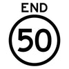 End 50km/h, Multi Message 600 x 600mm Corflute, Class 1 Reflective