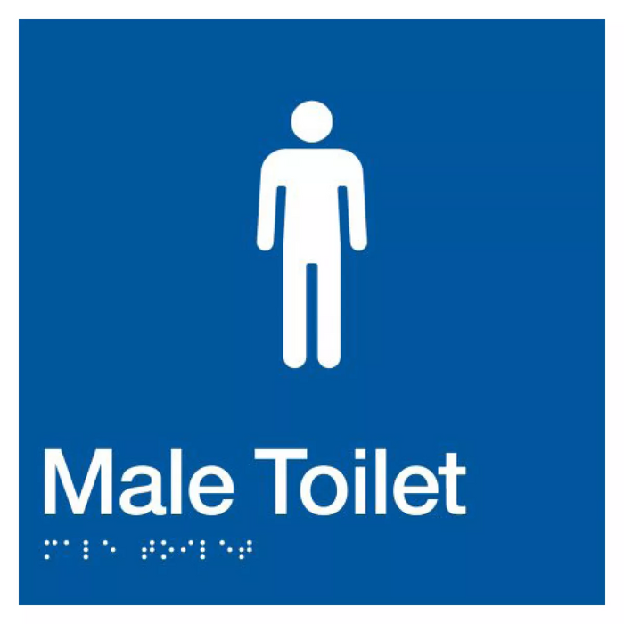 Braille Sign, Male Toilet, 180 x 180mm, Blue/White PVC