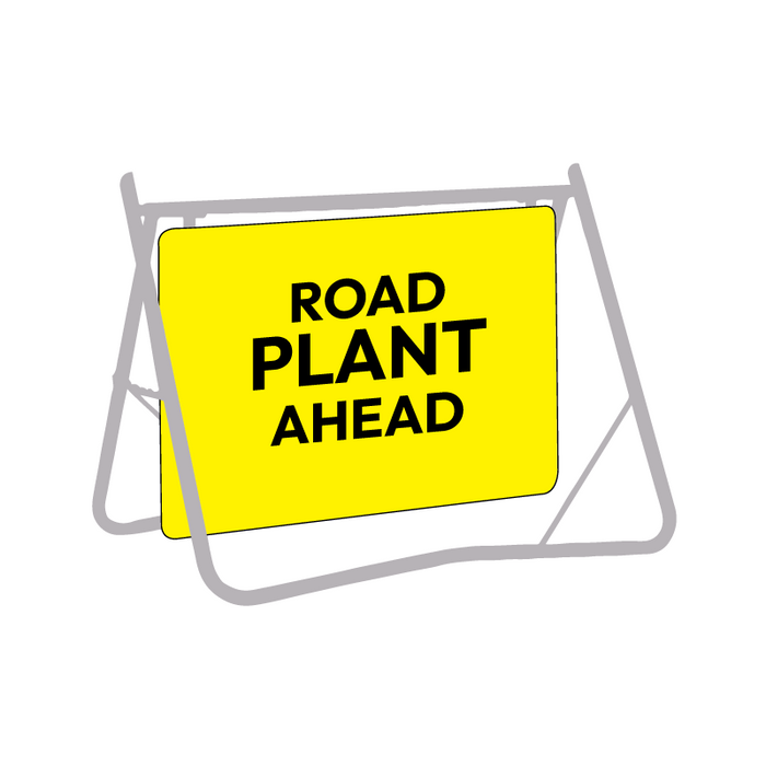 Road Plant Ahead, 900 x 600mm Metal, Class 1 Reflective, Swing Stand