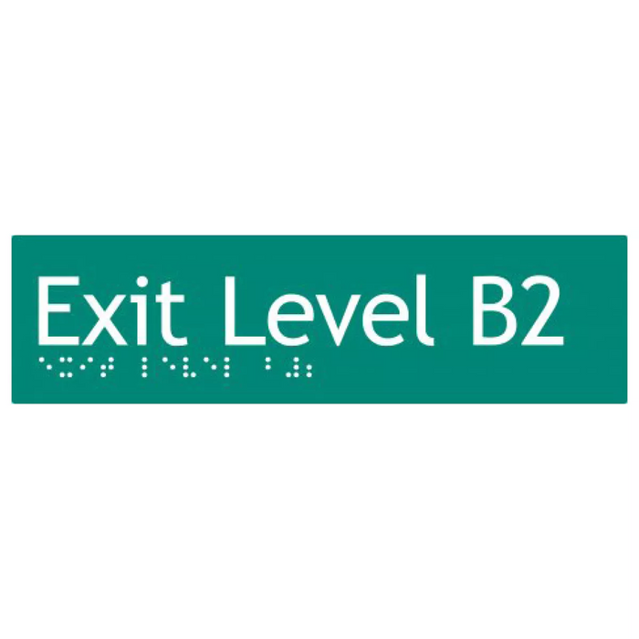 Braille Sign, Exit Level Basement 2, 180 x 50mm, Green/White PVC