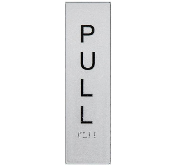 Braille Sign, Pull (Horizontal), 180 x 50mm, Silver/Black PVC