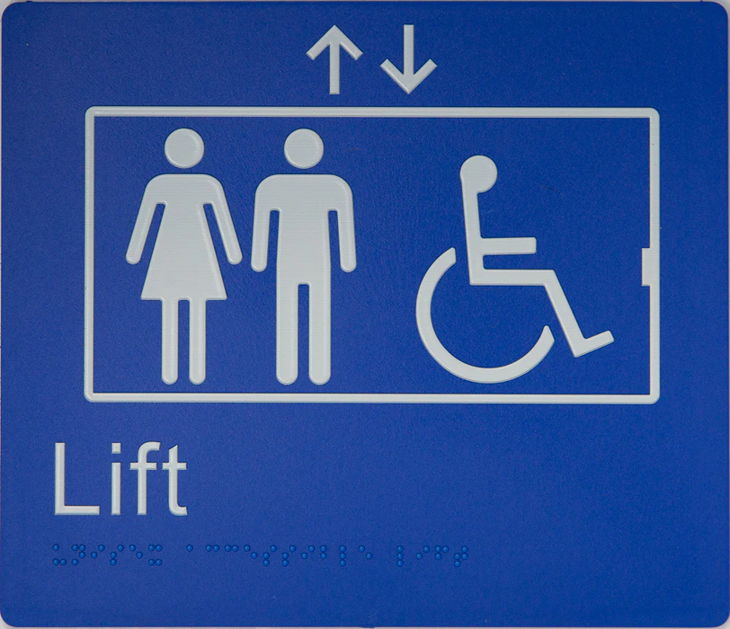 Braille Sign, Lift, 210 x 180mm, Blue/White PVC