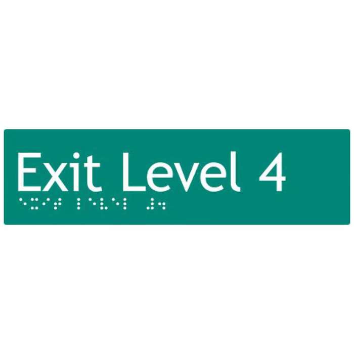 Braille Sign, Exit Level 4, 180 x 50mm, Green/White PVC