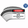 Danger Construction Site Unauthorised Persons Keep Out, 600 x 400mm Corflute, Pack/12
