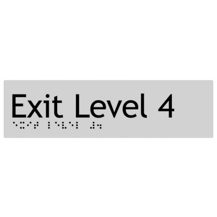 Braille Sign, Exit Level 4, 180 x 50mm, Silver/Black PVC