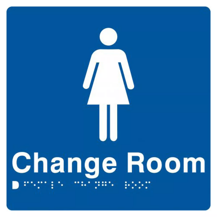 Braille Sign, Female Change Room, 180 x 180mm, Blue/White PVC