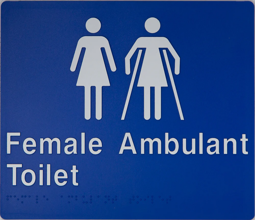 Braille Sign, Female Toilet & Female Ambulant Toilet, 210 x 180mm, Blue/White PVC