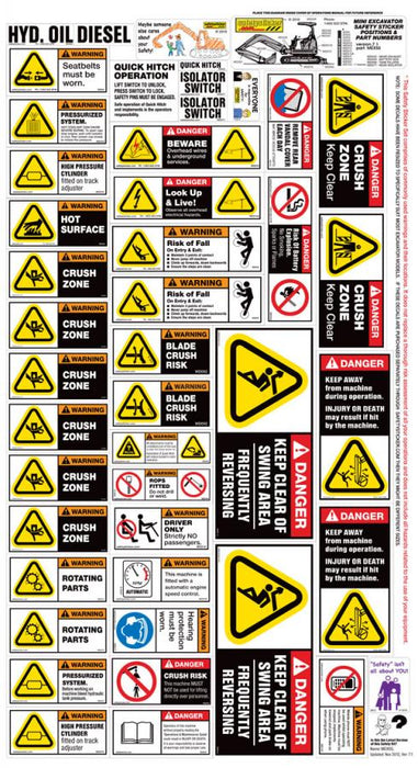 Machinery Sticker Kit, Mini Excavator (< 8t)