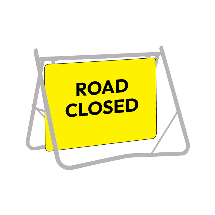 Road Closed, 900 x 600mm Metal, Class 1 Reflective, Swing Stand