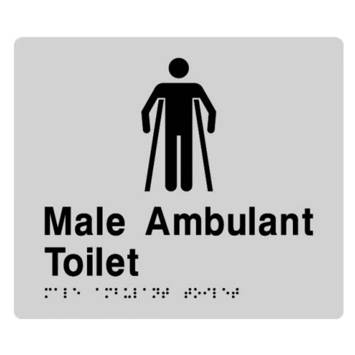 Braille Sign, Male Ambulant Toilet, 210 x 180mm, Silver/Black PVC