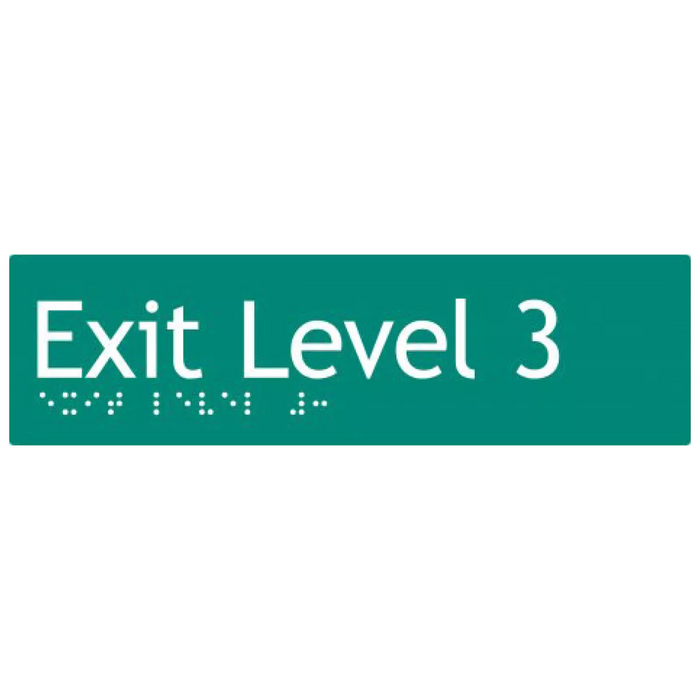 Braille Sign, Exit Level 3, 180 x 50mm, Green/White PVC