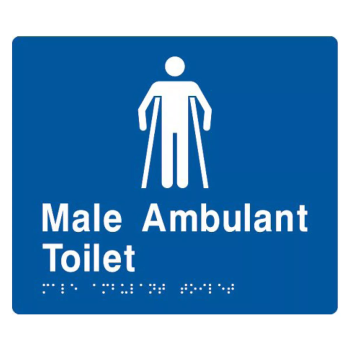 Braille Sign, Male Ambulant Toilet, 210 x 180mm, Blue/White PVC