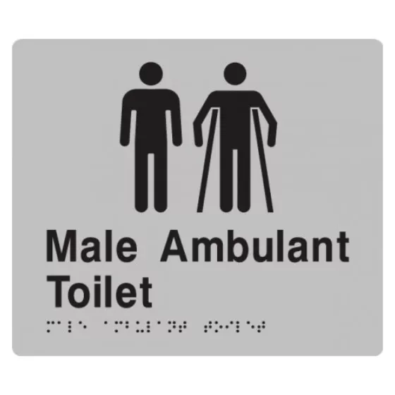 Braille Sign, Male Toilet & Male Ambulant Toilet, 210 x 180mm, Silver/Black PVC