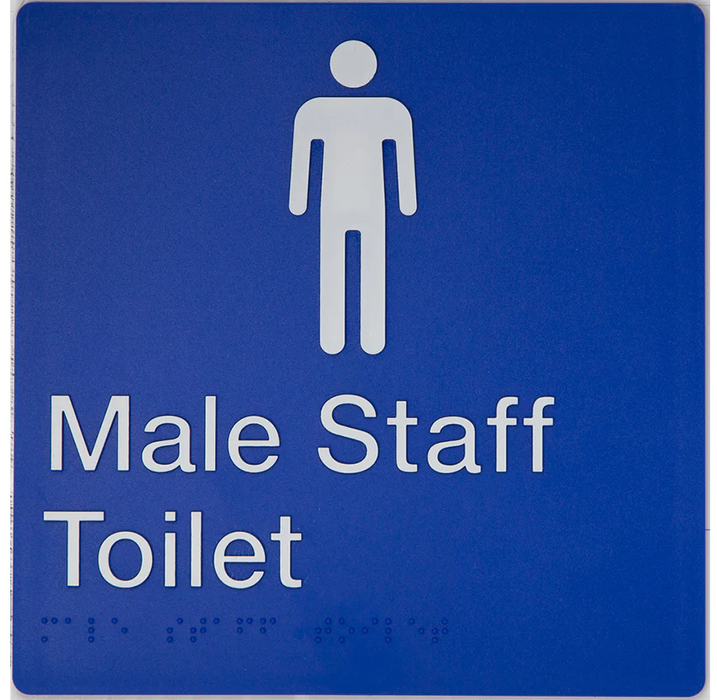 Braille Sign, Male Staff Toilet, 180 x 180mm, Blue/White PVC