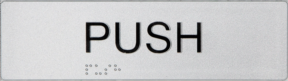 Braille Sign, Push (Horizontal), 180 x 50mm, Silver/Black PVC