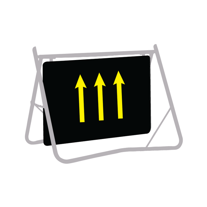 Lane Status (3 Lane Arrows), Night Use, 900 x 600mm Metal, Class 1 Reflective, Swing Stand