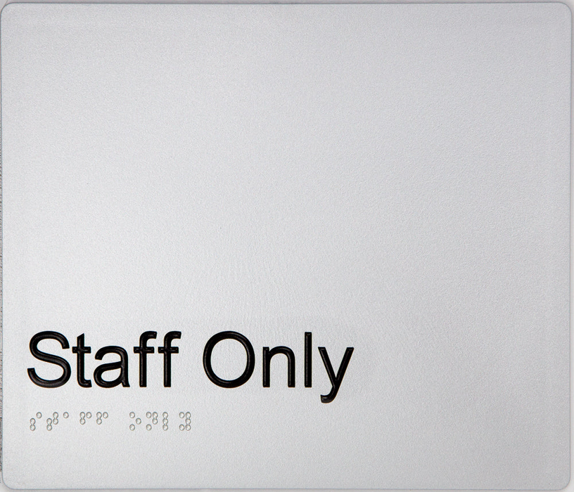 Braille Sign, Staff Only, 210 x 180mm, Silver/Black PVC