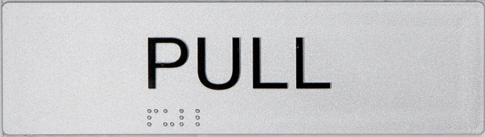 Braille Sign, Pull (Vertical), 180 x 50mm, Silver/Black PVC