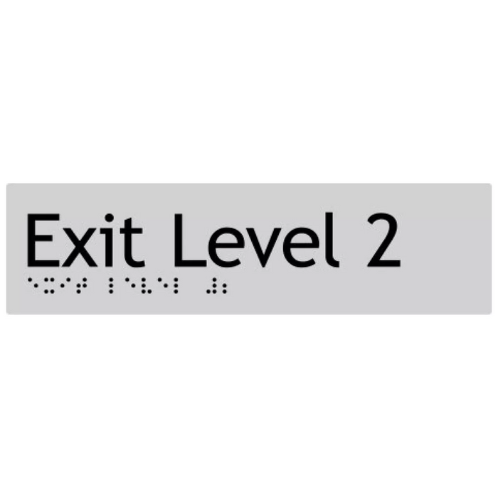 Braille Sign, Exit Level 2, 180 x 50mm, Silver/Black PVC