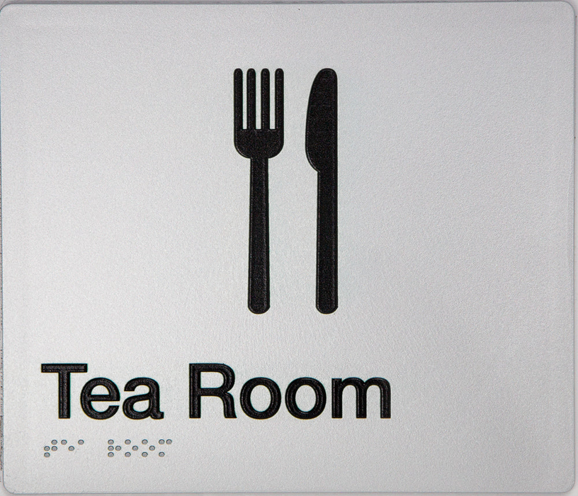 Braille Sign, Tea Room, 210 x 180mm, Silver/Black PVC