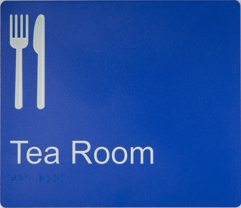 Braille Sign, Tea Room, 210 x 180mm, Blue/White PVC