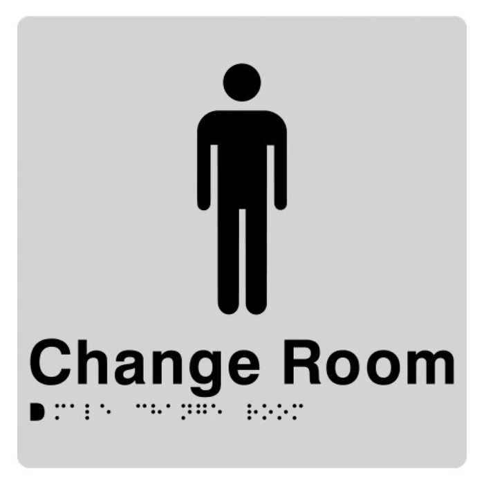 Braille Sign, Male Change Room, 180 x 180mm, Silver/Black PVC