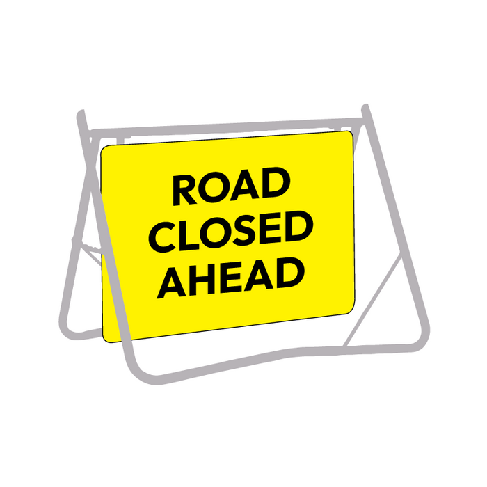 Road Closed Ahead, 900 x 600mm Metal, Class 1 Reflective, Swing Stand